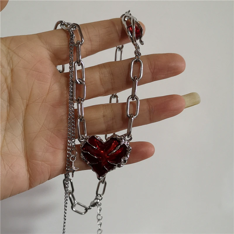Women'S Emo Accessories - Red Lava Heart Star Cross Pendant