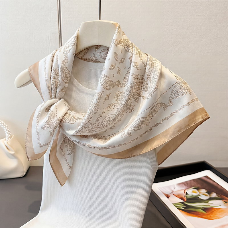 Vintage Beige Paisley Print Sq - đánh giá và giá Silk Scarf Square